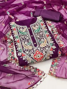 MANVAA Embroidered Organza Unstitched Dress Material