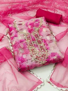 MANVAA Floral Printed Beads & Stones Organza Unstitched Dress Material