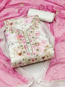 MANVAA Floral Embroidered Beads and Stones Unstitched Dress Material