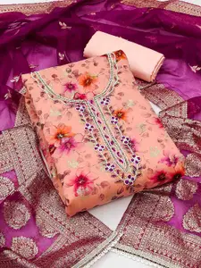 MANVAA Floral Printed Organza Unstitched Dress Material