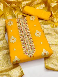 MANVAA Ethnic Motifs Woven Design Beads & Stones Organza Unstitched Dress Material