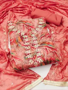 MANVAA Floral Printed Beads And Stones Organza Unstitched Dress Material