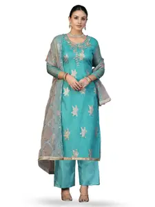 MANVAA Floral Embellished Zari Organza Unstitched Dress Material