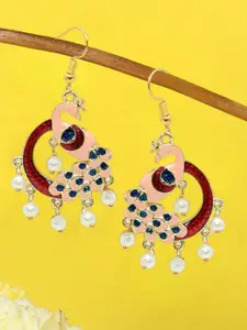 OOMPH Peacock Shaped Meenakari Detail & Beaded Drop Earrings