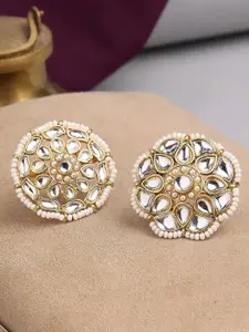 OOMPH Set of 2 Gold-Plated Kundan Stones Studded Adjustable Flower Jadau Finger Rings