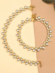 OOMPH Gold-Plated Kundan Stone-Studded Anklets