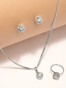 OOMPH Cubic Zirconia-Studded Solitaire Necklace And Earrings