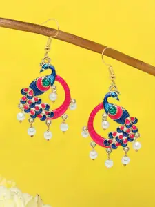 OOMPH Beaded Peacock Shaped Drop Earrings