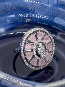 Manikya Rhodium Plated Cubic Zirconia Studded Finger Ring