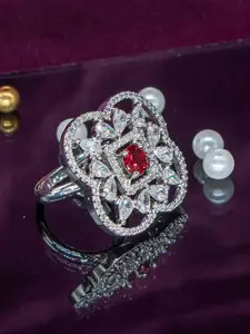 Manikya Rhodium Plated Cubic Zirconia Studded Finger Ring