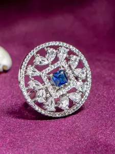 Manikya Rhodium Plated Cubic Zirconia Studded Finger Ring