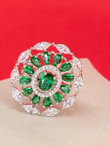 Manikya Rhodium Plated Cubic Zirconia Studded Finger Ring