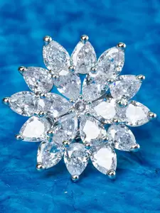 Manikya Rhodium Plated Cubic Zirconia Studded Finger Ring