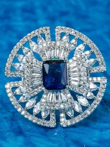 Manikya Rhodium Plated Cubic Zirconia Studded Finger Ring