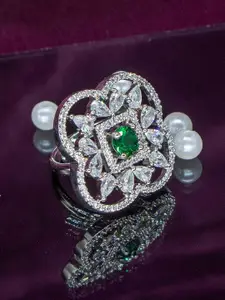 Manikya Rhodium Plated Cubic Zirconia Studded Finger Ring