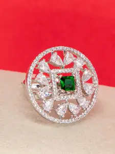 Manikya Rhodium Plated Cubic Zirconia Studded Finger Ring