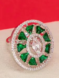 Manikya Rhodium Plated Cubic Zirconia Studded Finger Ring