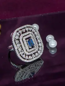 Manikya Rhodium Plated Cubic Zirconia Studded Finger Ring