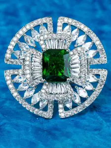 Manikya Rhodium Plated Cubic Zirconia Studded Finger Ring