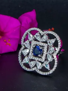 Manikya Rhodium-Plated Cubic Zirconia-Studded Finger Ring