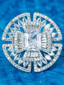 Manikya Rhodium-Plated Cubic Zirconia-Studded Finger Ring
