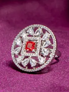 Manikya Rhodium-Plated Cubic Zirconia-Studded Finger Ring