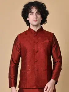 MAAHI FABS Embroidered Woven Nehru Jacket