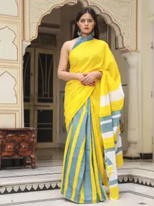 JALTHER Geometric Pure Cotton Block Print Saree