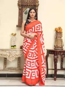 JALTHER Geometric Printed Pure Cotton Block Print Saree