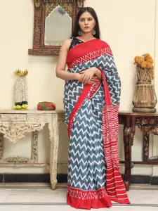 JALTHER Geometric Printed Pure Cotton Block Print Saree