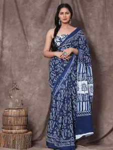 JALTHER Ethnic Motifs Block Print Saree