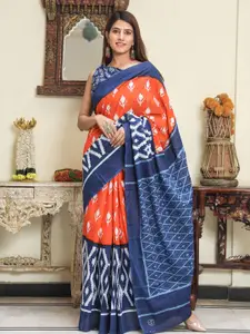 KIAARON Ethnic Motifs Pure Cotton Block Print Saree