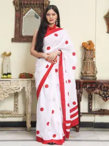 KIAARON Polka Dot Pure Cotton Block Print Saree