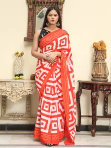 KIAARON Geometric Pure Cotton Block Print Saree