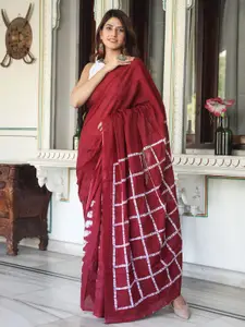 KIAARON Geometric Pure Cotton Block Print Saree