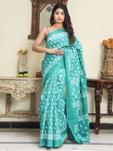 KIAARON Ethnic Motifs Pure Cotton Block Print Saree