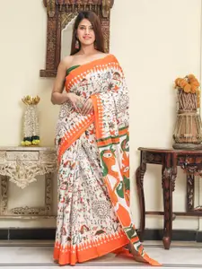 KIAARON Warli Pure Cotton Block Print Saree