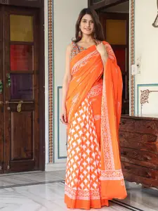 KIAARON Ethnic Motifs Pure Cotton Block Print Saree