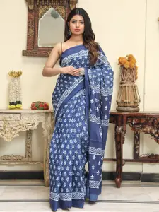 KIAARON Ethnic Motifs Pure Cotton Block Print Saree