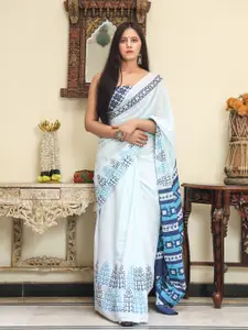 KIAARON Geometric Pure Cotton Block Print Saree