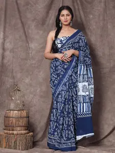 KIAARON Ethnic Motifs Pure Cotton Block Print Saree
