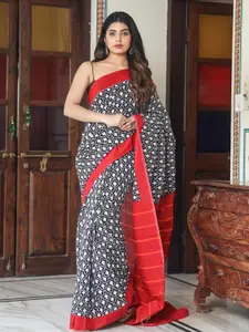 KIAARON Ethnic Motifs Pure Cotton Block Print Saree