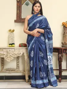 KIAARON Ethnic Motifs Pure Cotton Block Print Saree