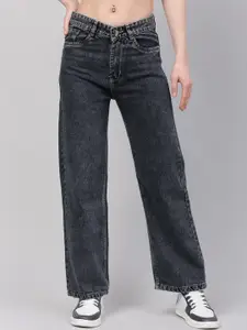 BAESD Women Jean Straight Fit High-Rise Slash Knee Heavy Fade Jeans