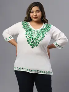 SAAKAA Plus Size Floral Embroidered V-Neck Top