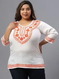 SAAKAA Plus Size Floral Embroidered V-Neck Top