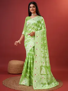 VEDANT VASTRAM Floral Woven Design Zari Pure Cotton Jamdani Saree