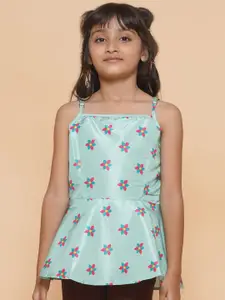 Aks Kids Girls Floral Printed Shoulder Straps Sleeveless Peplum Top