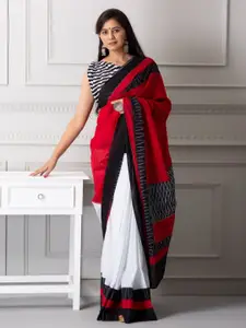 JALTHER Colourblocked Pure Cotton Block Print Saree