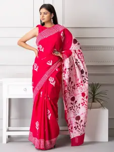 JALTHER Floral Printed Pure Cotton Block Print Saree